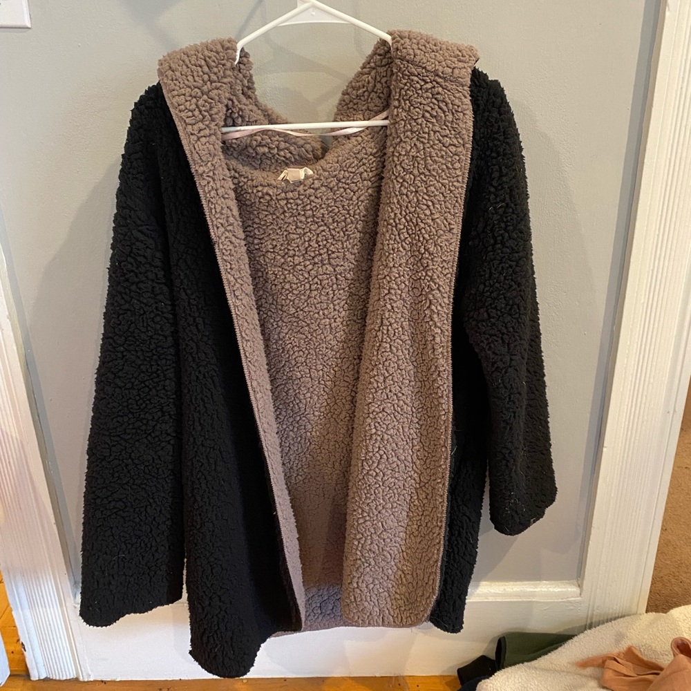 Reversible fuzzy teddy jacket